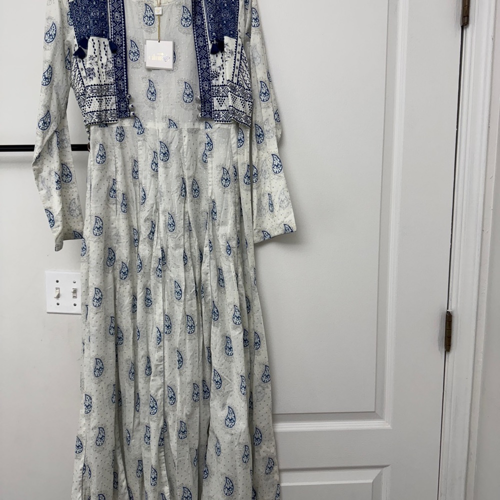 Blue and White frock with vest